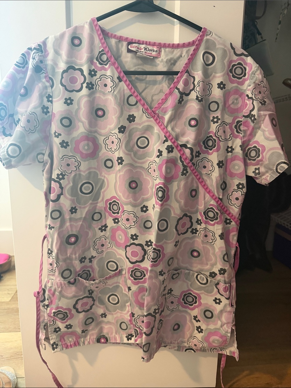 Women’s Pink Floral Wrap Scrub Top